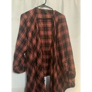 Torrid Womens Size 2x Brown Plaid Blazer Shawl Cardigan Fringe